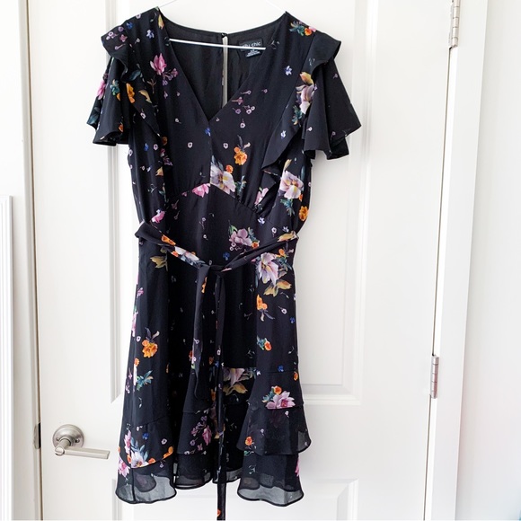 City Chic Flutter Rose Dress Black size S/16 - Picture 3 of 7
